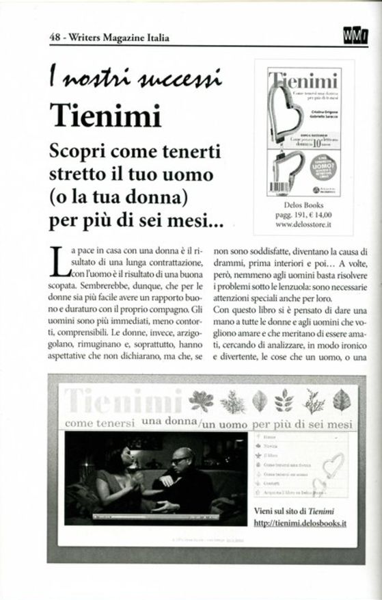 ARTICOLO SULLA RIVISTA WRITERS MAGAZINE ITALIA